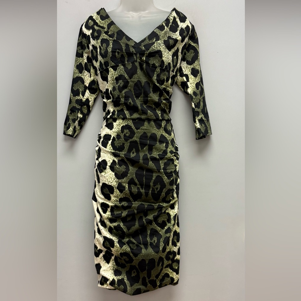 Samantha Sung “Celine” Leopard Print Sheath Dress – Size 8